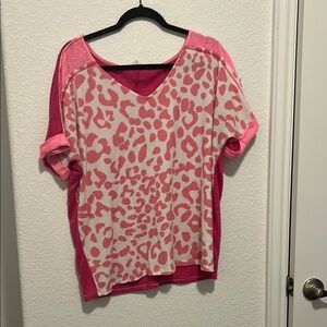 BiBi Pink and White Cuffed Sleeve Boxy Tee